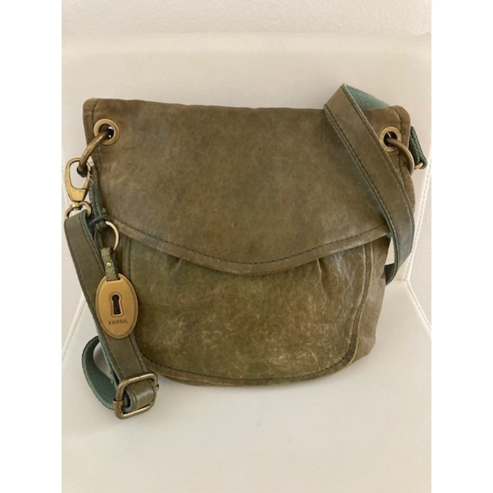 Fossil Long Live Vintage 1954 Greenish Leather Crossbody Bag